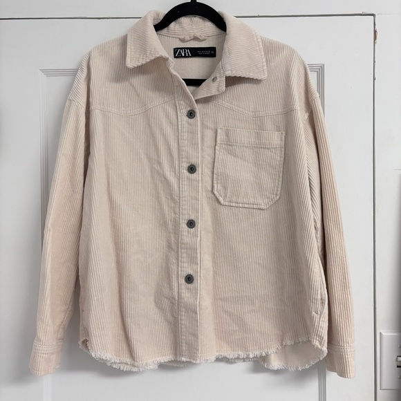 Zara Corduroy Oversized Cropped Cream Jacket Small - Picture 1 of 8